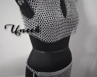 Chainmail Top and Skirt Set, Medieval Viking Costume, Aluminum Chainmaille Armor, Renaissance Faire Outfit, Gothic Fantasy Cosplay Wear
