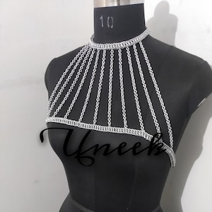 Body Jewelry Chainmail Neck Piece Decorated With Small Chain Metal Dress Cosplay Costume Renaissance Medieval Faire Women/Girls Bra Gift