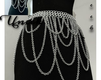 Chainmail Silver SET, Chain Top & Skirt, Ren Faire Costume, Rave outfit, festival jewelry, Christmas Party Dress, Cosplay Halter, Mini Skirt