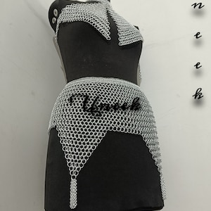 Chainmail Halter top & skirt set, Handmade collared neck top, aluminium mini skirt, Larp Costume, Chainmaille wedding Jewelery, gift for her