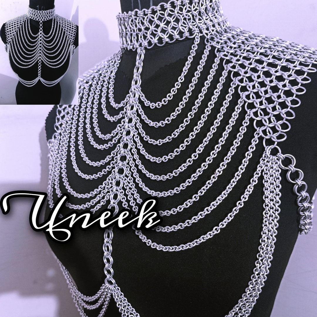 Chainmail Silver Shoulder Jewelry, Chainmaille Harness, Rave Outfit ...