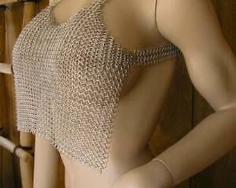 Aluminum Chainmaille Halter Top - Women's Goth Costume Bra