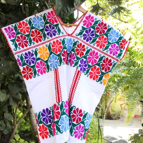 Huipil d'Ometepec Guerrero: Blouse Amuzgo BLANCHE ou JAUNE avec broderie main au point de croix