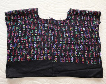 Black vintage huipil from Nebaj, Quiche Guatemala, woven and brocaded on a backstrap loom
