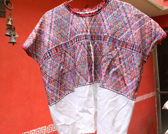 Wipil Maya: Mexican pink and white guipil from San Lucas Toliman, Sololá, Guatemala, hand-woven and brocaded on a backstrap loom