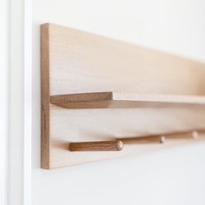 Wall shelf with hooks , entryway coat rack , organizer shelf with pegs , 30 inch wide