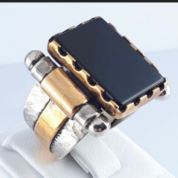 925 Silver Onyx Stone Ring, Rectangular Onyx Shap… - image 6