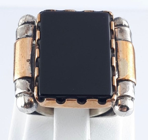 925 Silver Onyx Stone Ring, Rectangular Onyx Shap… - image 7