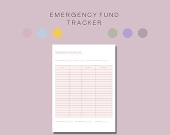 Tracker del fondo di emergenza stampabile / Pianificatore finanziario di budget / Abitudini di risparmio / Fogli di calcolo per la contabilità / Denaro per le emergenze / Finanza personale