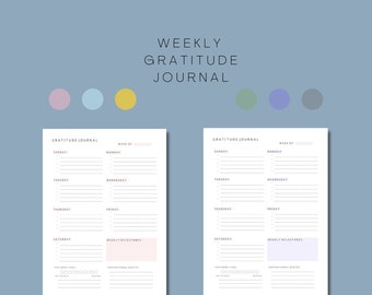 Diario settimanale della gratitudine stampabile / Controllo quotidiano della salute mentale / Foglio di lavoro sulla consapevolezza / Foglio di calcolo per il monitoraggio dell'umore / Pianificatore per alleviare lo stress