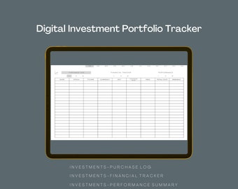 Tracker di portafoglio azionario DIGITALE per iPad / Investimento azionario / Tracker di investimenti / Negoziazione di azioni / Fondi indicizzati / Criptovalute / Foglio di calcolo per investimenti