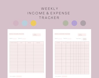 Tracker settimanale di entrate e uscite stampabile / Pianificatore di budget / Pianificatore finanziario / Registro delle spese / Contabilità / Foglio di calcolo entrate e uscite