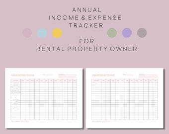 Stampabile per immobili in affitto: pianificatore di attività secondarie per proprietari di immobili / entrate e spese annuali / gestione di immobili in affitto