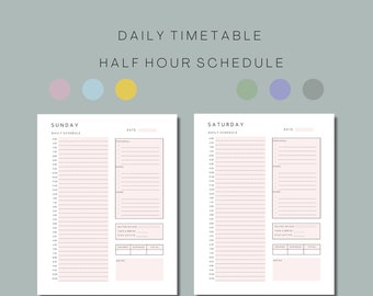 Planner giornaliero da 30 minuti / Planner per lavoro e casa / Planner da mezz'ora / Lista delle cose da fare per la scuola / Monitoraggio del tempo quotidiano / Calendario a blocchi di tempo