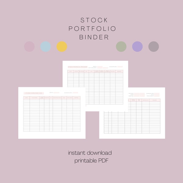 Stock Portfolio Tracker Printable | Stocks performance Planner | Stock Trading Log Book | Stock Purchase Log | Investment Tracker Template