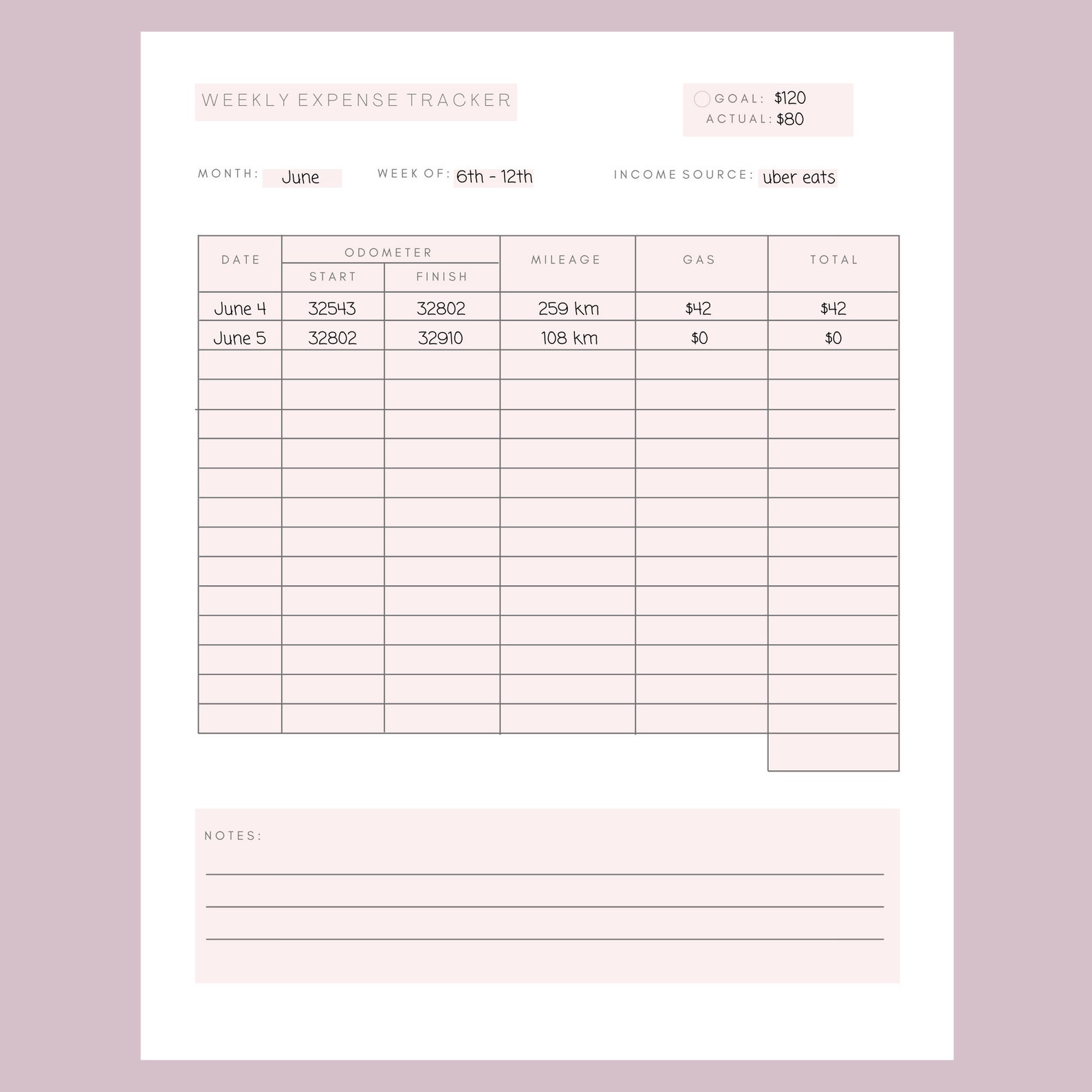 Mileage Log Book Printable: Food Grocery Delivery Driver | Door Dash ...