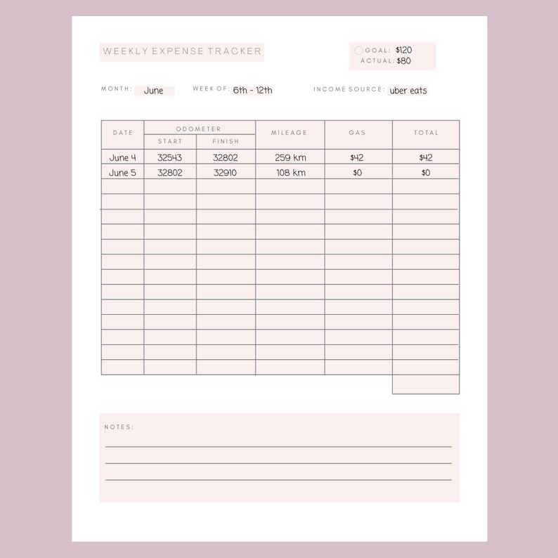 Mileage Log Book Printable: Food Grocery Delivery Driver | Door Dash ...