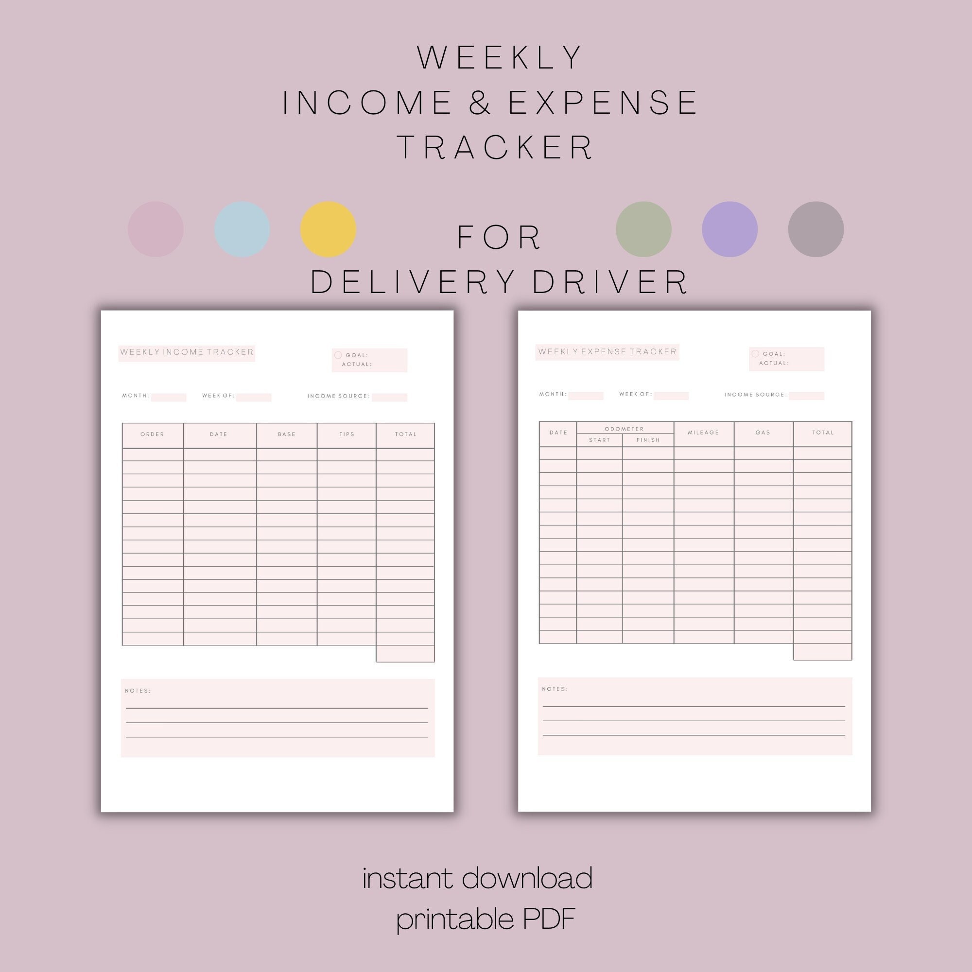 Mileage Log Book Printable: Food Grocery Delivery Driver | Door Dash ...