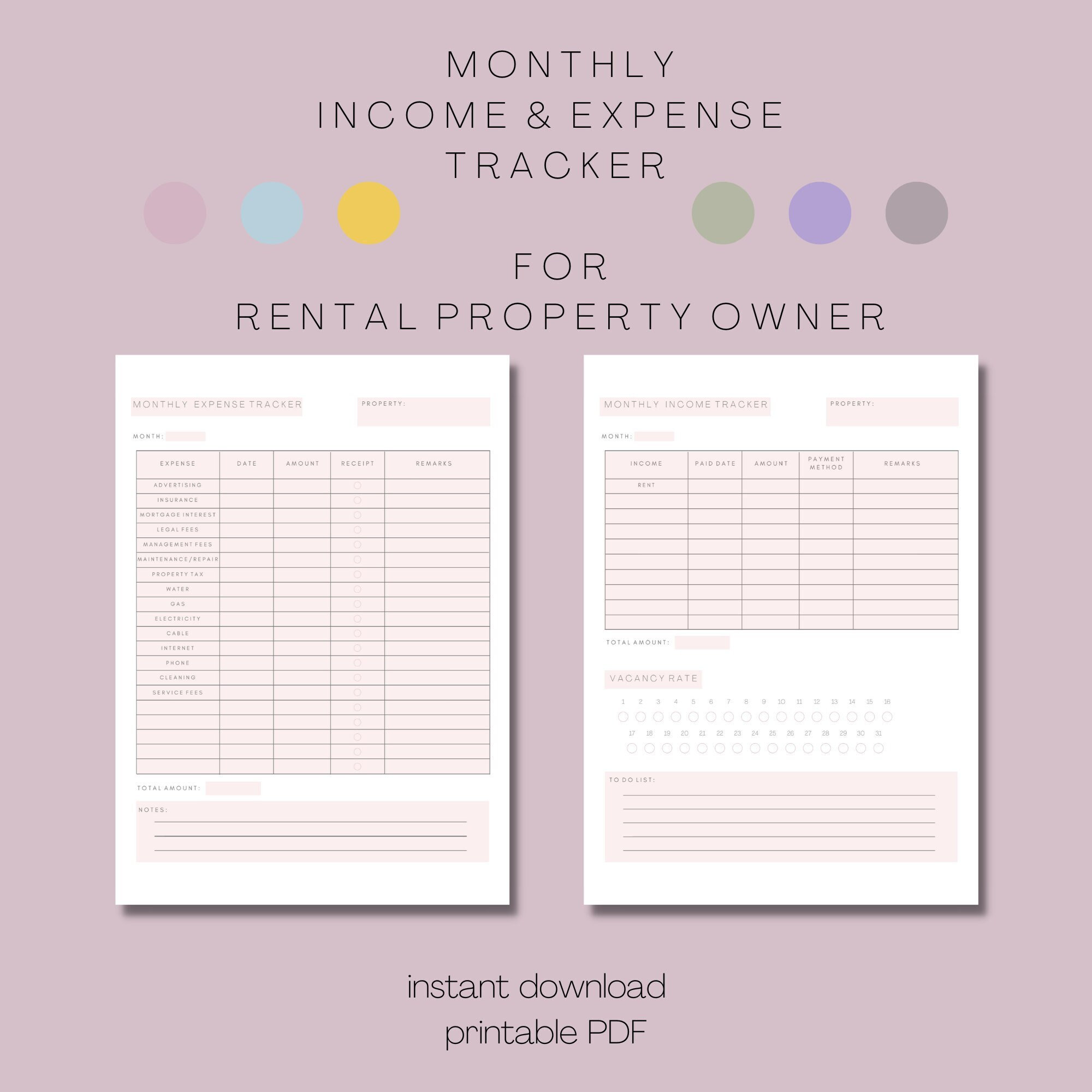 Monthly Rental Property Printable: Property Home Owner / Landlord ...