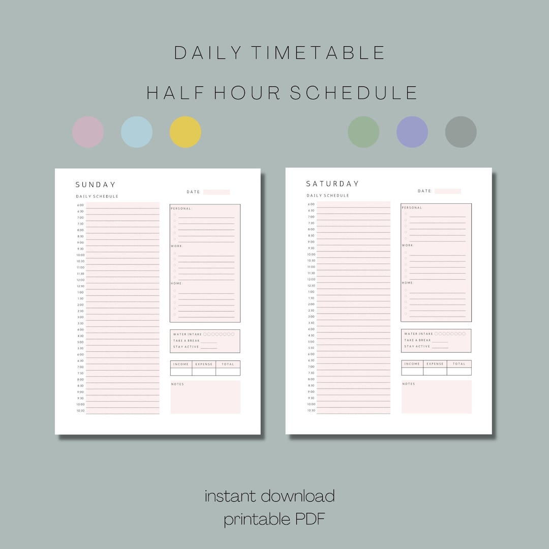 Daily 30 Minutes Planner Work & Home Plan Half Hour Planner School