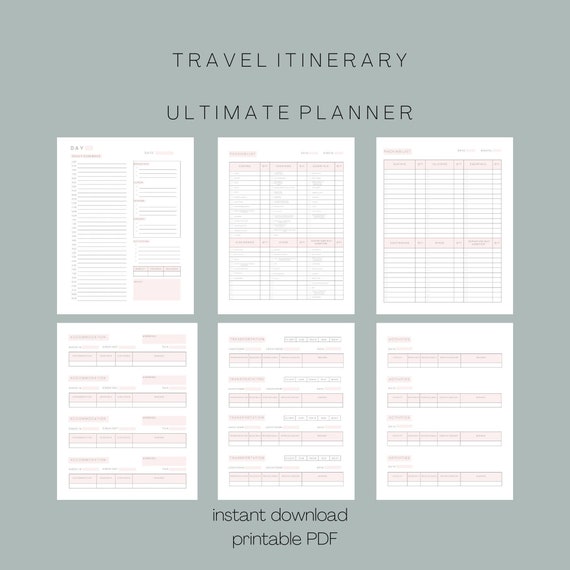 Travel Planner Printable Daily Travel Itinerary Template - Etsy