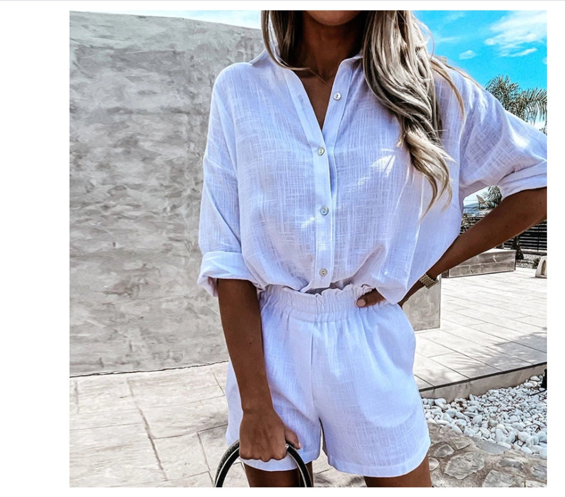 white shorts and shirt set