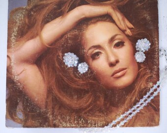 Vintage Transparent Sparkle Beaded Stud Clip On Earrings and Bracelet Set - 1980s Vintage Clip-On Earrings and Bracelet Set