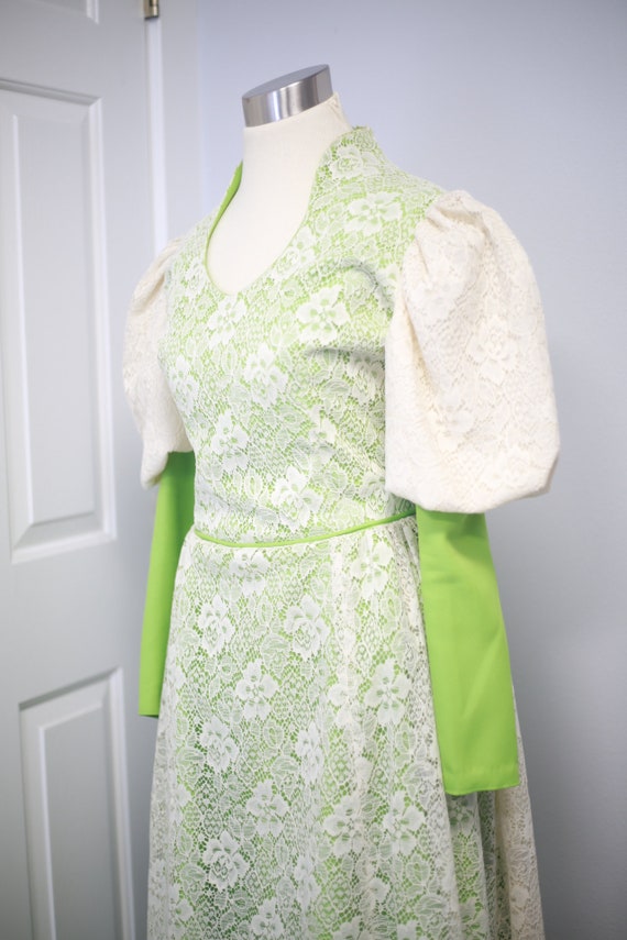 Vintage 70s Cream Lace and Puff Sleeves Prairie D… - image 3