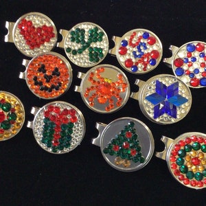 Rhinestone Golf Ball Markers with Magnetic Hat Clip - HOLIDAYS
