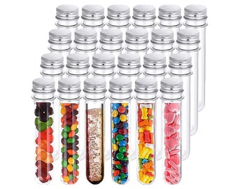 50PCS 45ML Plastic Lab Test Tubes Metal Cap Screw Lid Round Bottom Wedding Party