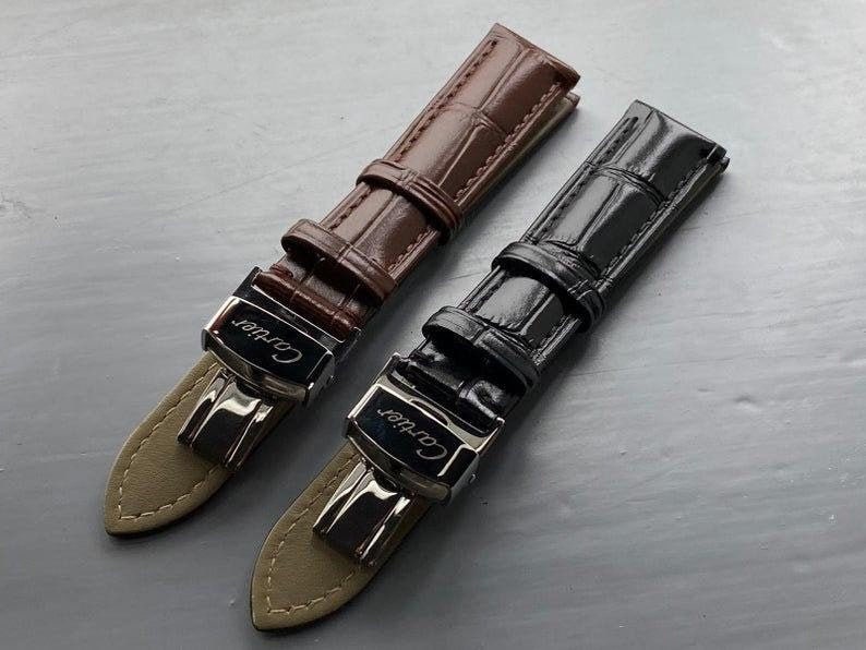 CARTIER 18mm/20mm Black/Brown Genuine Leather watch strap Etsy