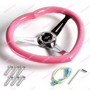 13.5&quot; Pink Style Heart Shaped Racing Steering Wheel Universal ABS New