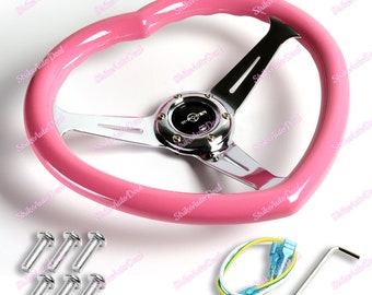 13.5" Pink Style Heart Shaped Racing Steering Wheel Universal ABS New