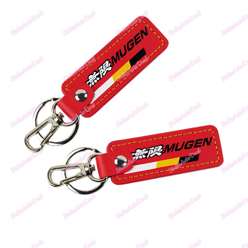 2PCS JDM Red MUGEN POWER Leather Key Fob Keyring Keychain Tag Lanyard for Honda