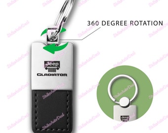 Au-Tomotive Gold For jeep GLADIATOR Leather Key Fob Keyring Keychain Lanyard Tag - KC1740.GLAD.BLK