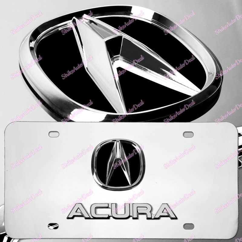 Acura 3D License Plate Frame - Chrome On Chrome Notched Design, Stainless Steel With Screw Covers Included - View #3