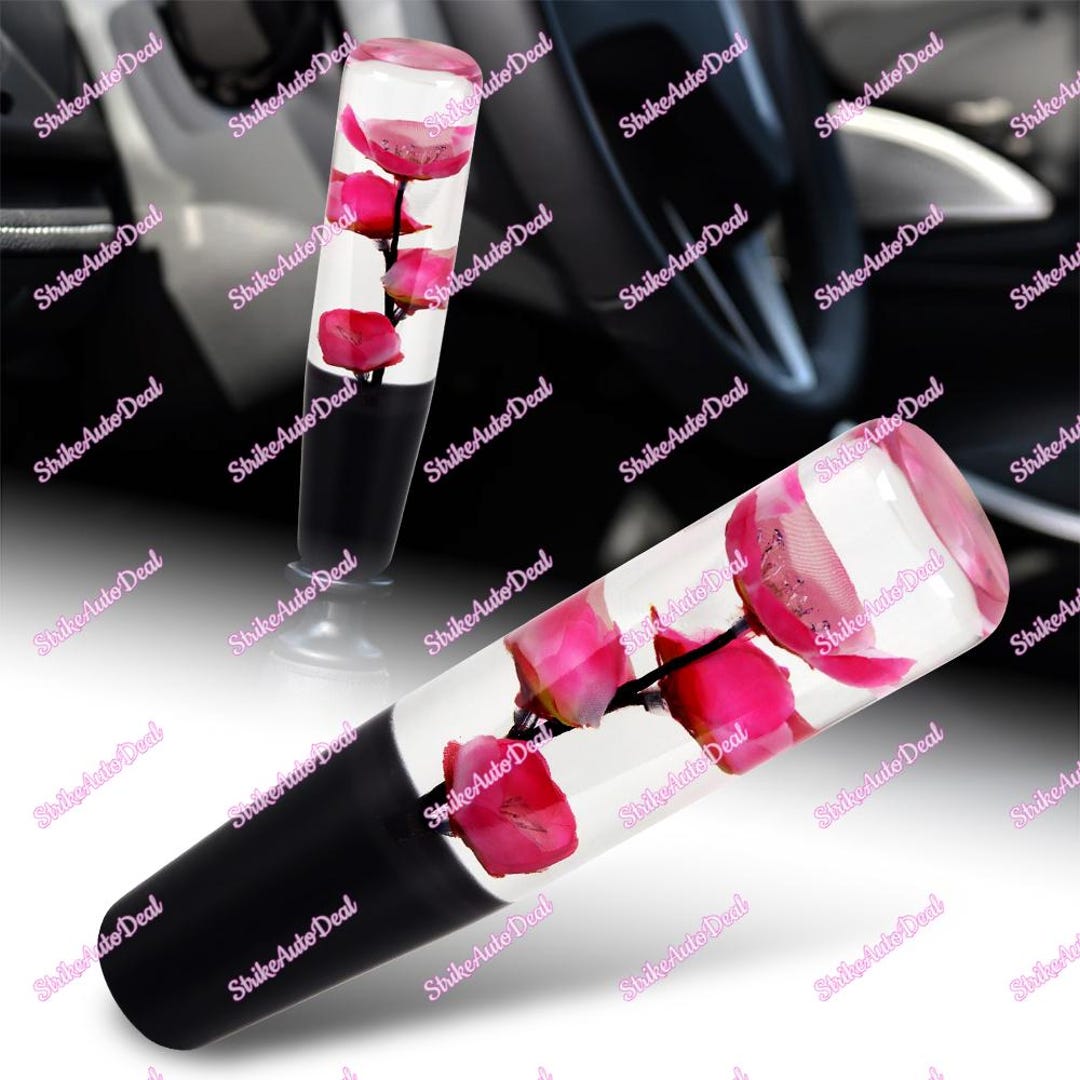 Pink Shifter 20CM Pink Rose Garden Clear Flower Shift Knob Shifter Gear Shift Knob ...