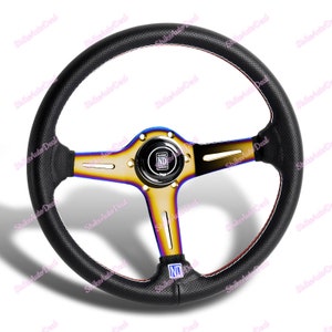 3 Spokes titanium Style 350MM NardiNew Leather Red Stitching Steering Wheel