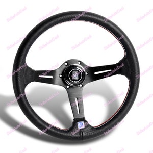 350MM NardiClassic Style Leather Steering Wheel Black with Red White Stitching