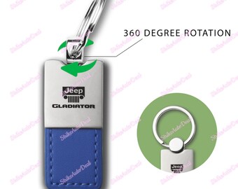 Au-Tomotive Gold For jeep GLADIATOR Leather Key Keyring Keychain Lanyard Tag Blue - KC1740.GLAD.BLU