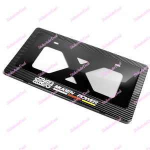 3 IN 1 For MUGEN POWER Carbon Fiber Style License Plate Cover Protector Shield Frame with Bracket jdm