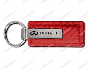 Brand New Official Licensed Product Made by Au-Tomotive Gold For Nissan INFINITI Rectangle Red Carbon Fiber Leather Key Fob Keyring Keychain