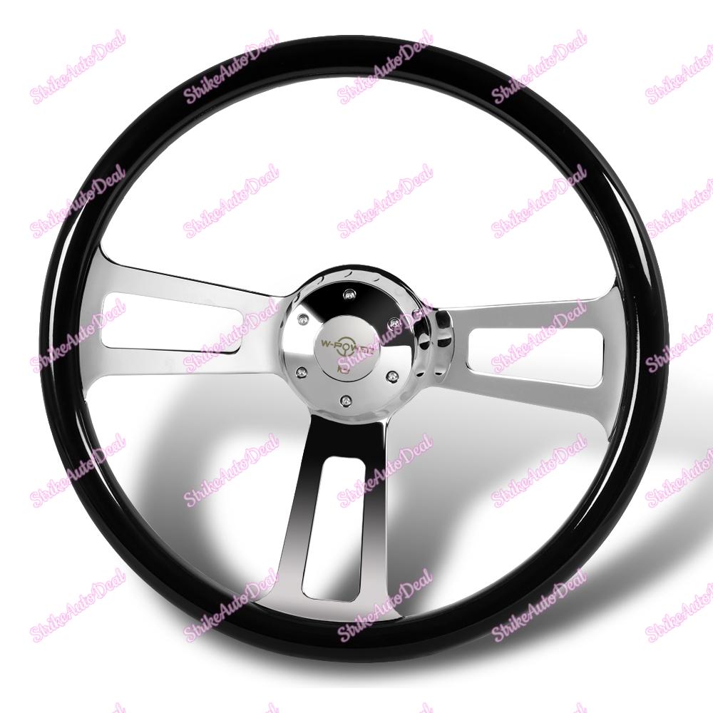 W-Power 350MM 14" BLK Leather Grp 6-Hole Chrome 4-Spoke Vntage