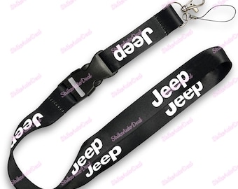 Brand New Official Licensed Product Made by Au-Tomotive Gold , Car Neck Strap Lanyard Keyring Key Chain Cellphone Universal for JEEP Black