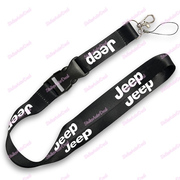 Brand New Official Licensed Product Made by Au-Tomotive Gold , Car Neck Strap Lanyard Keyring Key Chain Cellphone Universal for JEEP Black