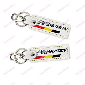 2PCS JDM White MUGEN POWER Leather Key Fob Keyring Keychain Tag Lanyard for Honda