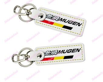 2PCS JDM White MUGEN POWER Leather Key Fob Keyring Keychain Tag Lanyard for Honda