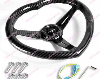 13.5" Black Carbon Fiber Style Heart Shaped Racing Steering Wheel Universal ABS New