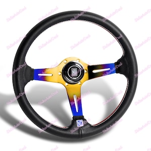350MM NardiNew Leather Red Stitching Steering Wheel 3 Spokes titanium Burn Blue