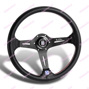 1PCS 350MM NardiNew Style Leather Red Stitching Carbon Look Spoke Steering Wheel